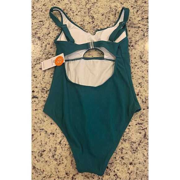 Charmo Ribbed Swimsuit Cutout Scoop Neck Bathing Suit High Cut Padded Monokini - Picture 4 of 6